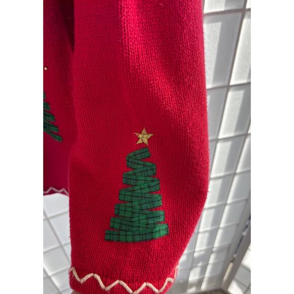 Designers Originals Studio Christmas Tree Snowman Sweater XL Red Holiday Knit - Picture 2 of 9